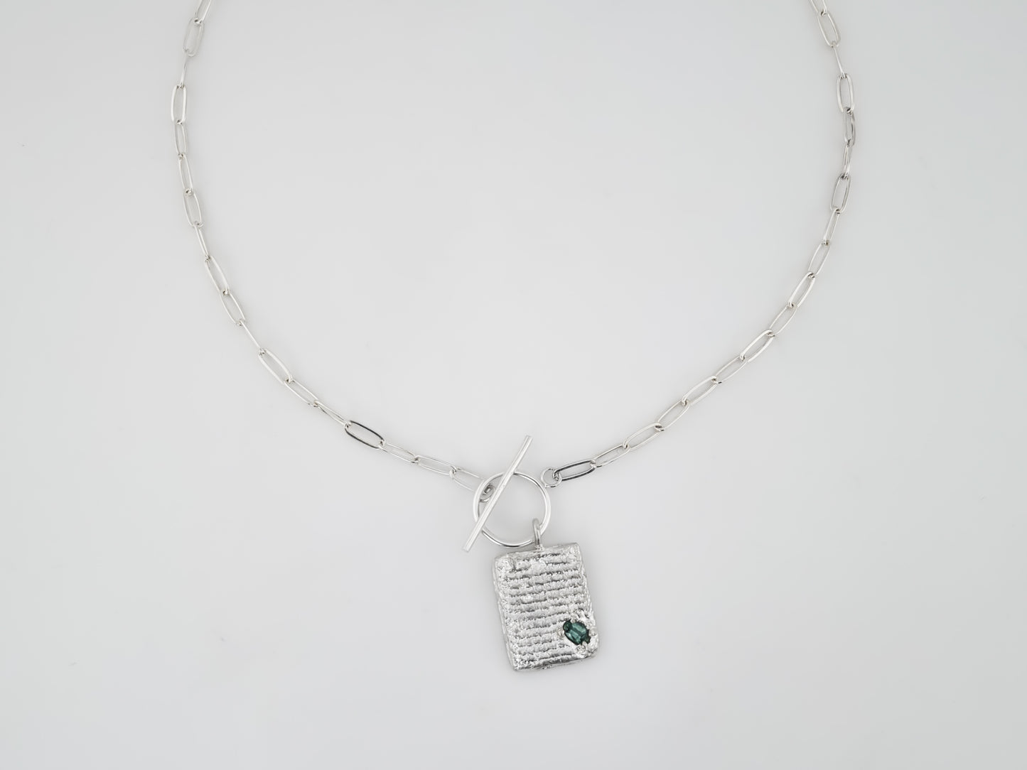 CUTTLEFISH CASTED Tablet Toggle Necklace with Australian Teal Sapphire - OOAK