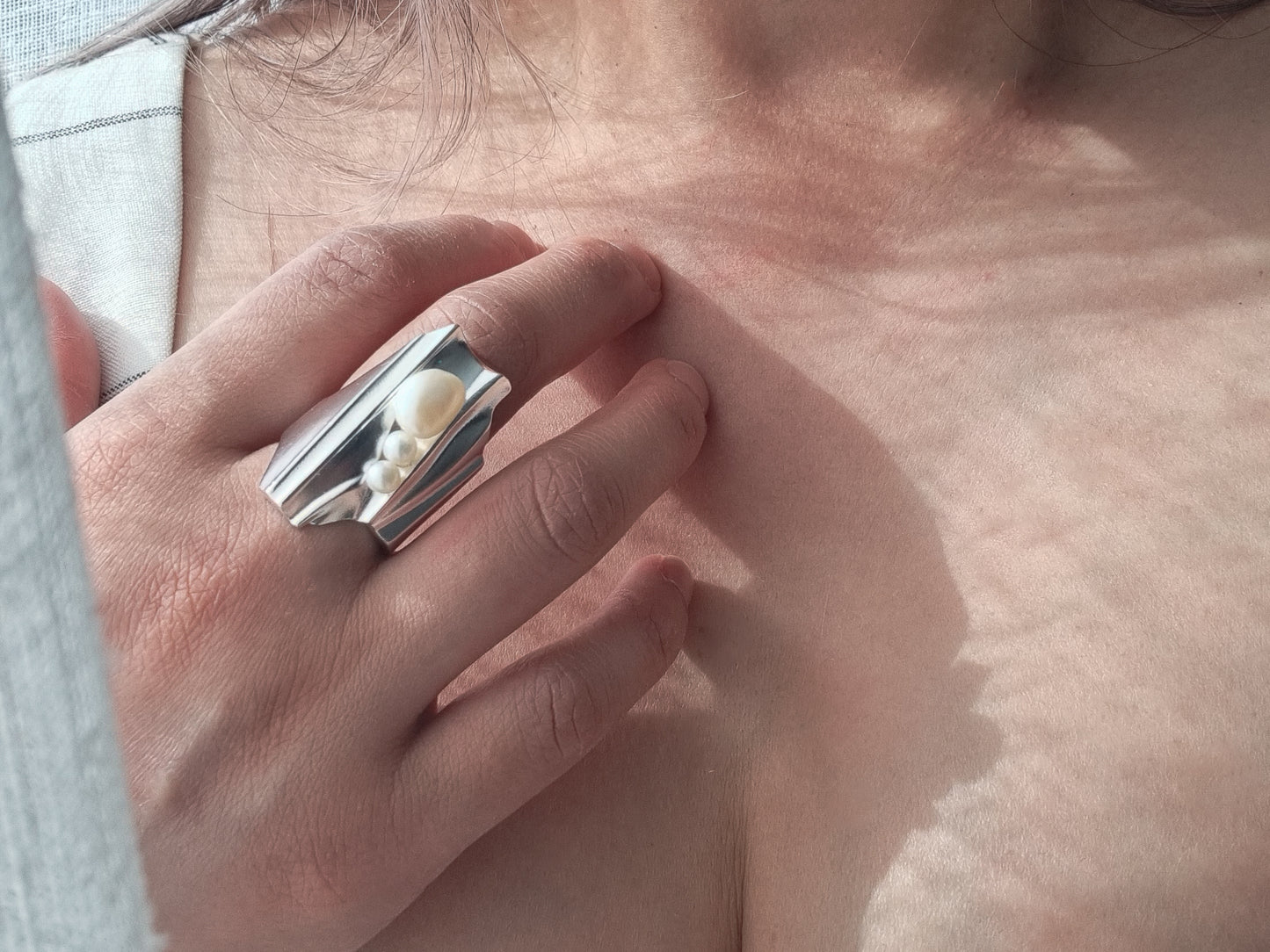 DRAPED Statement Ring with Pearls - Sterling Silver