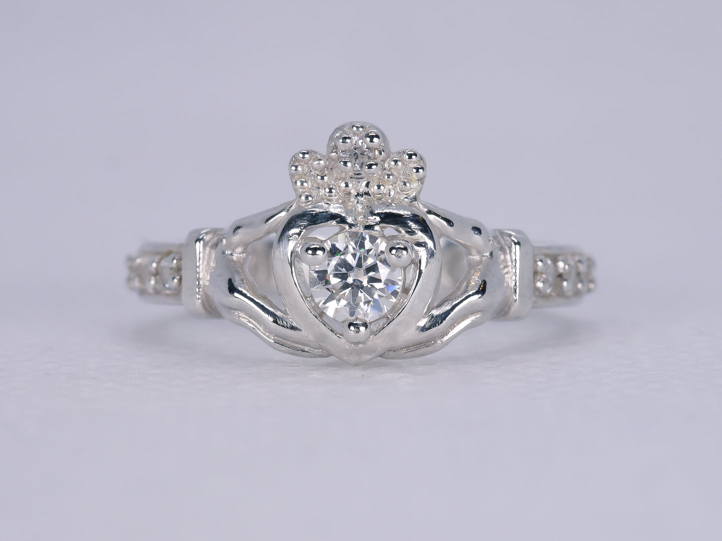 CLADDAGH Ring - Moissanite & White Sapphires