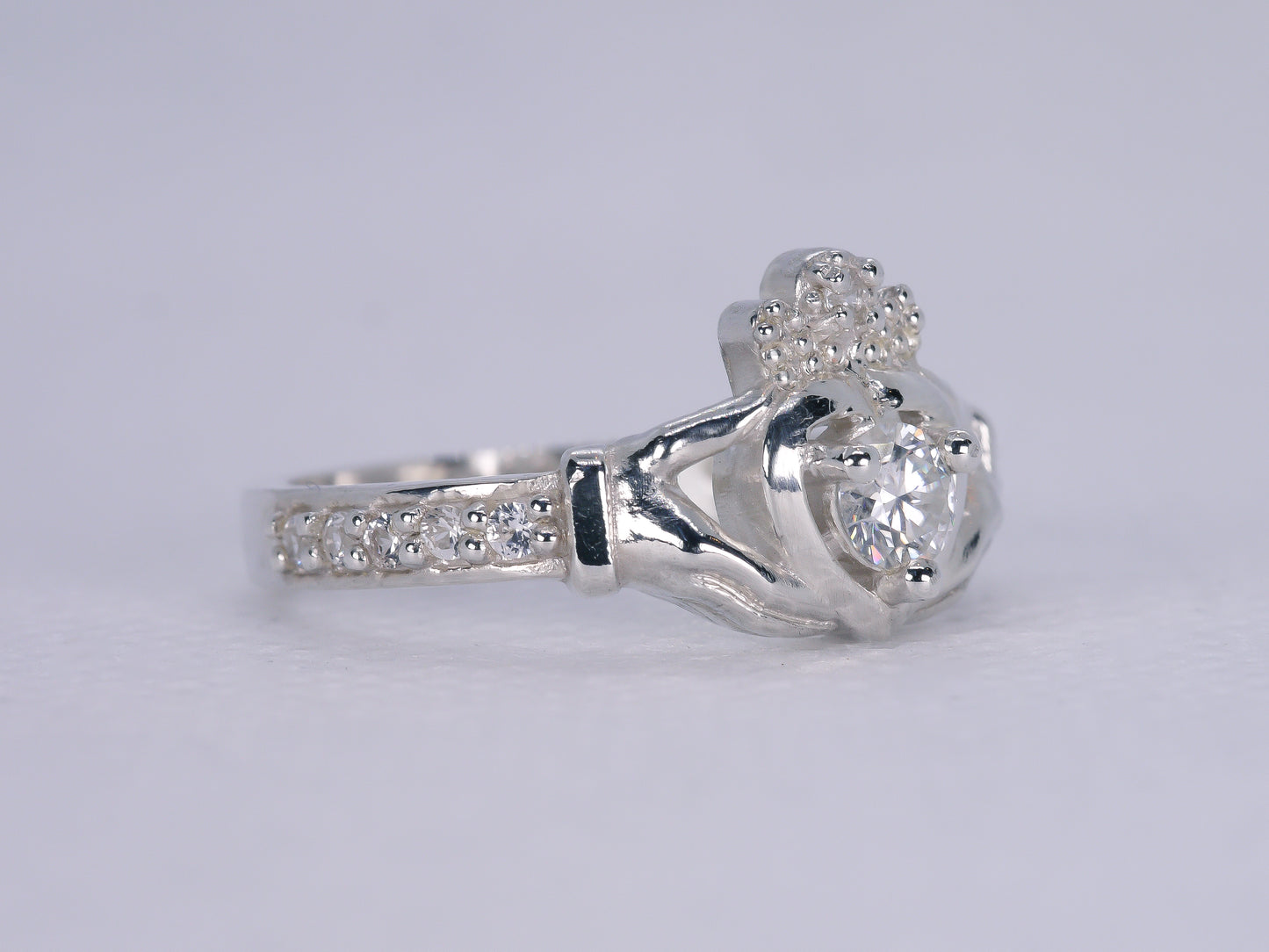CLADDAGH Ring - Moissanite & White Sapphires