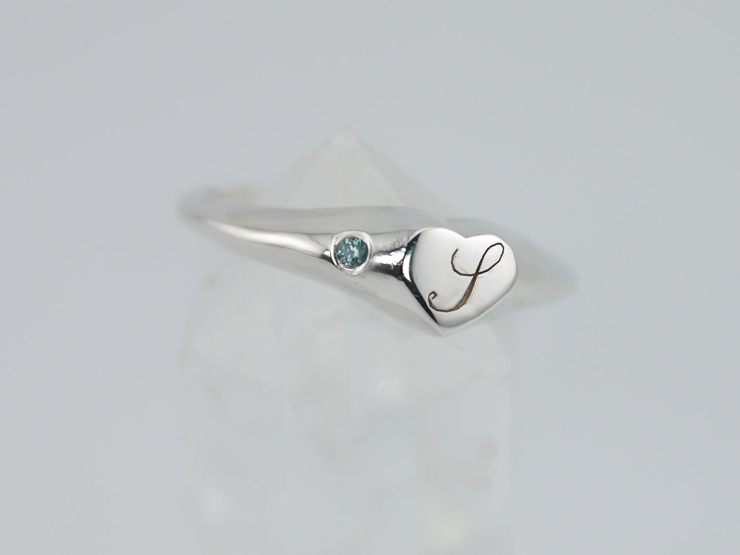 Dainty Heart Signet Ring with Madagascan Sapphire - Personalised Initial