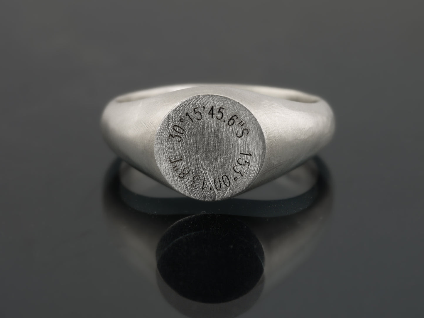 Round Signet Ring - Personalised Coordinates Engraved