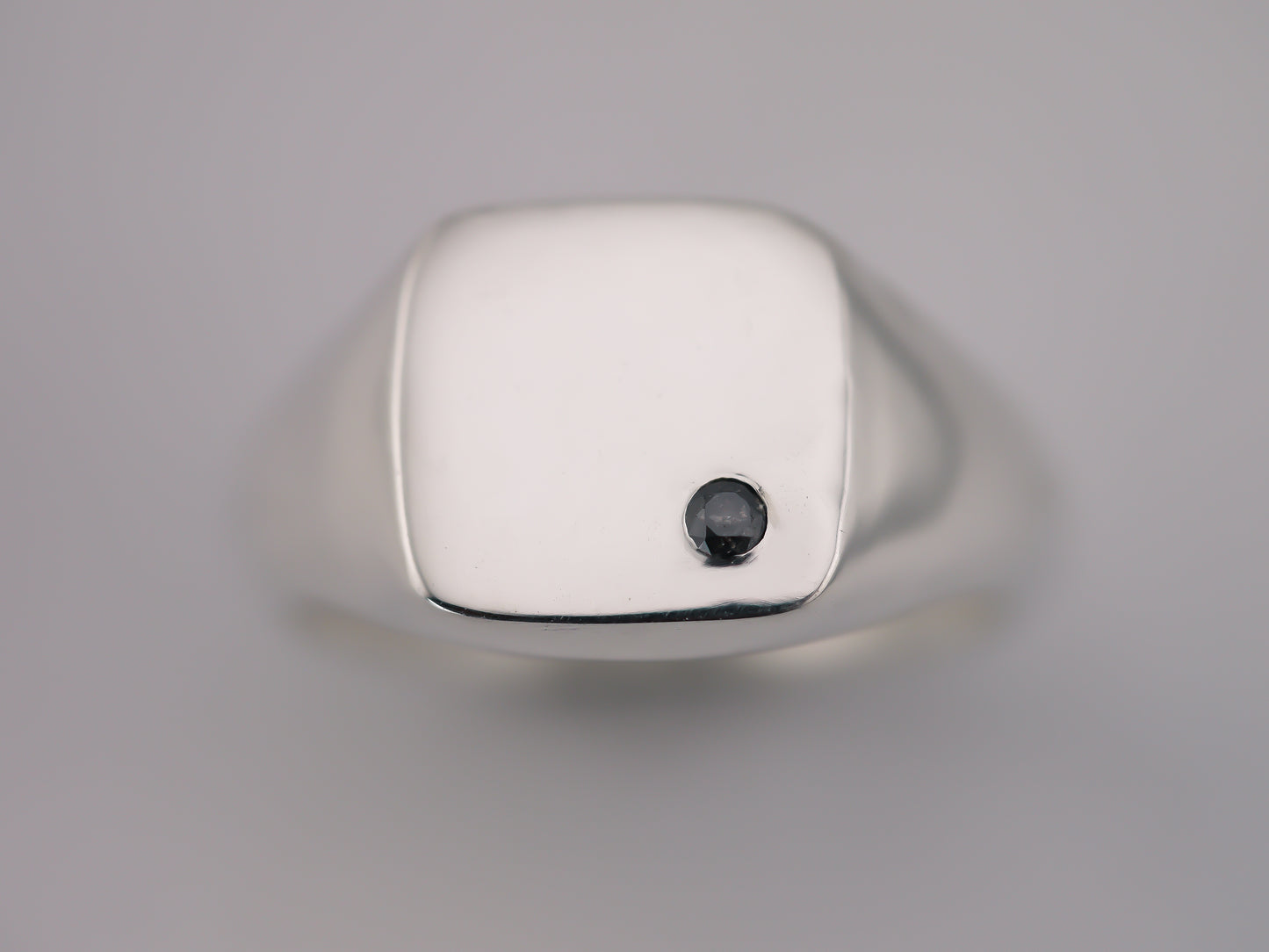 Minimalist Square Signet Ring with Salt and Pepper Diamond