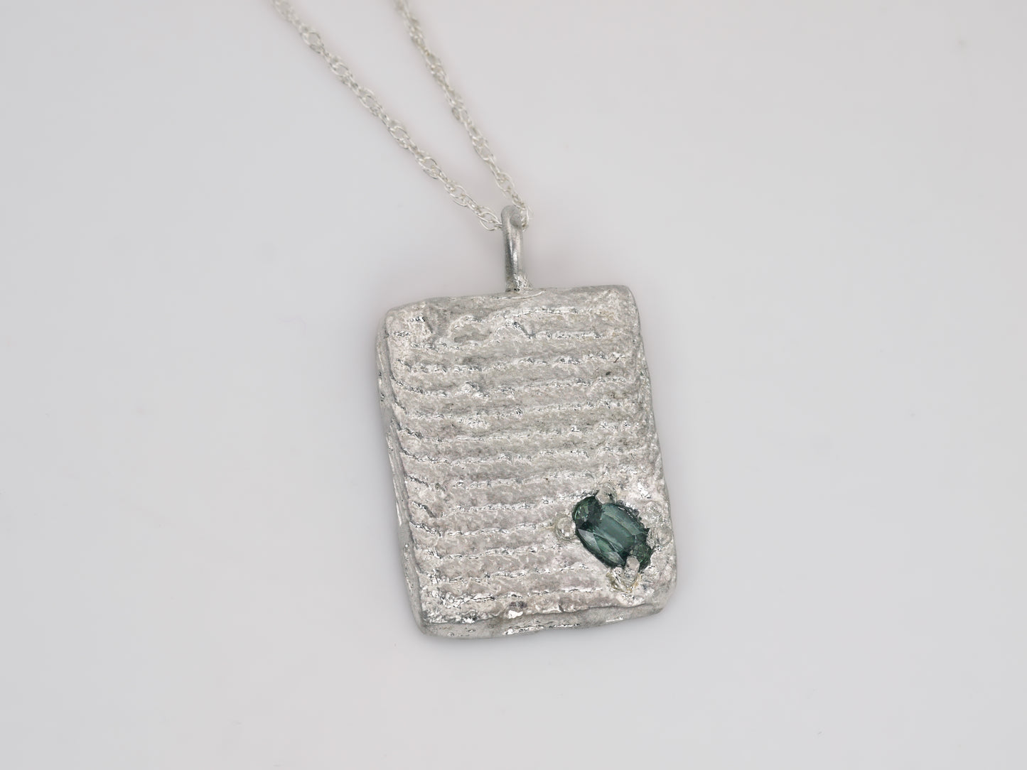 CUTTLEFISH CASTED Tablet Pendant Necklace with Australian Teal Sapphire