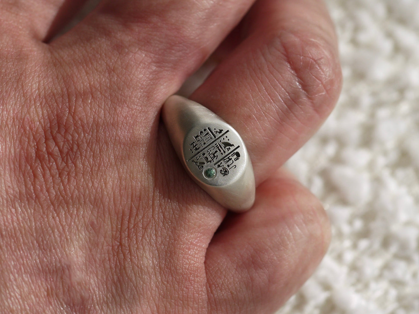 SETI Signet Ring with Emerald - Sterling Silver