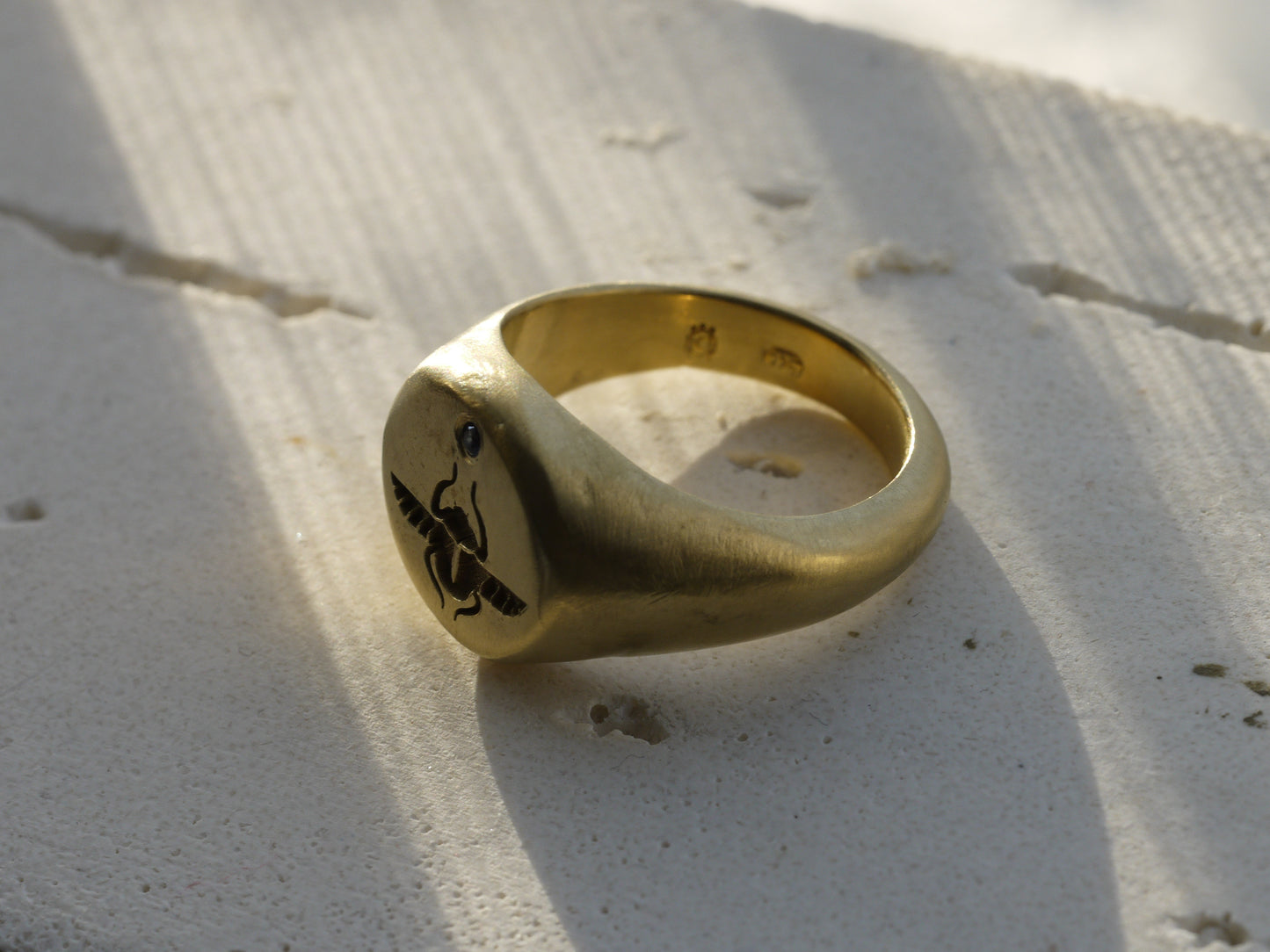 Scarab Beetle Signet Ring with Sapphire - 22k Gold Vermeil