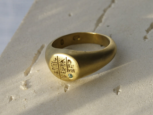 SETI Signet Ring with Emerald - 22k Gold Vermeil