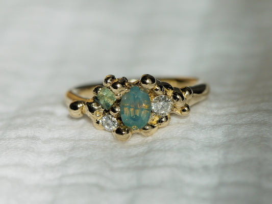 Siren's Call Ring - QLD Sapphires and Moissanite - OOAK