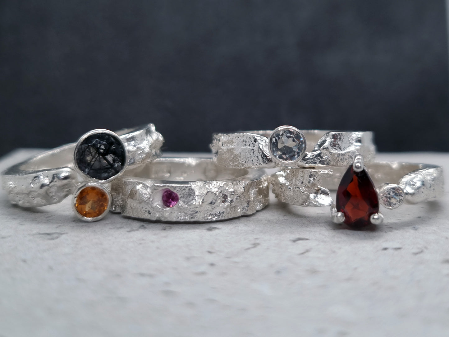 CRIMSON DROPLET Terra Ring - Red Garnet and White Sapphire
