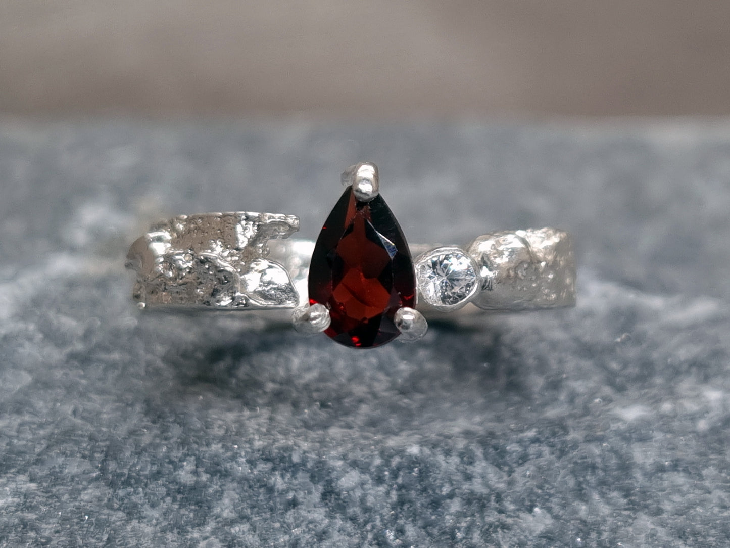 CRIMSON DROPLET Terra Ring - Red Garnet and White Sapphire
