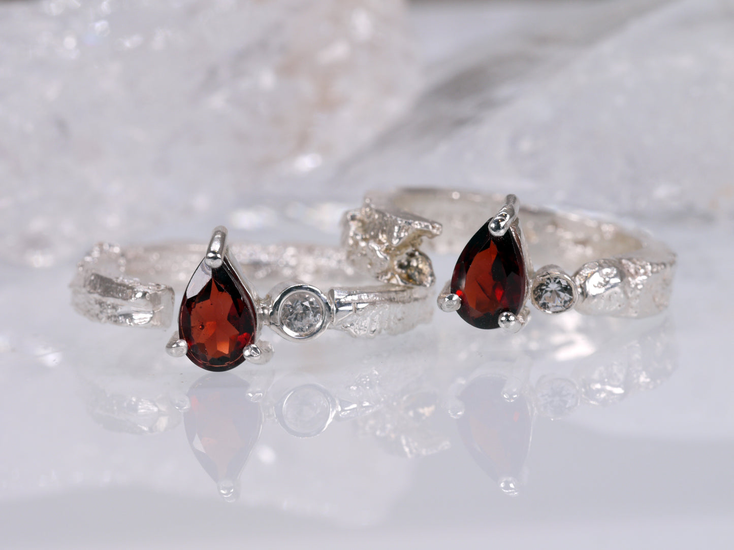 CRIMSON DROPLET Terra Ring - Red Garnet and White Sapphire