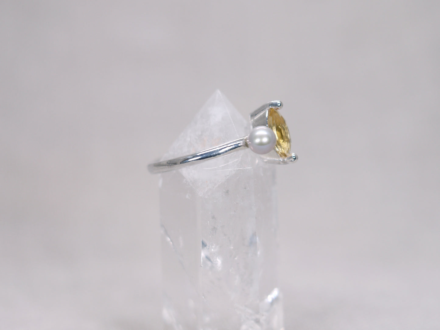 LUCIA Duet Ring - Citrine Marquise & Grey Freshwater Pearl