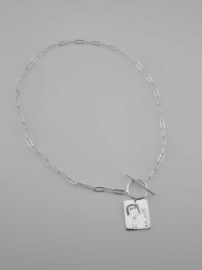 Personalised Hand Drawn Engraved Toggle Necklace