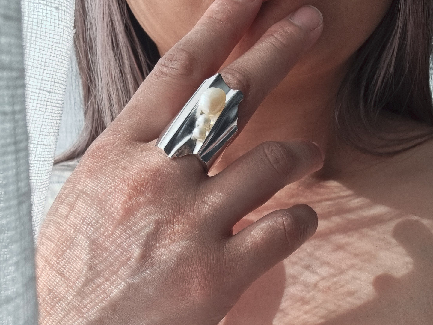 DRAPED Statement Ring with Pearls - Sterling Silver