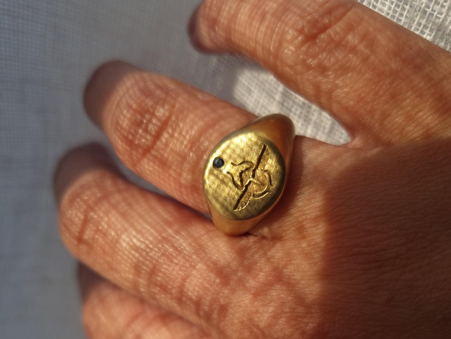 Scarab Beetle Signet Ring with Sapphire - 22k Gold Vermeil