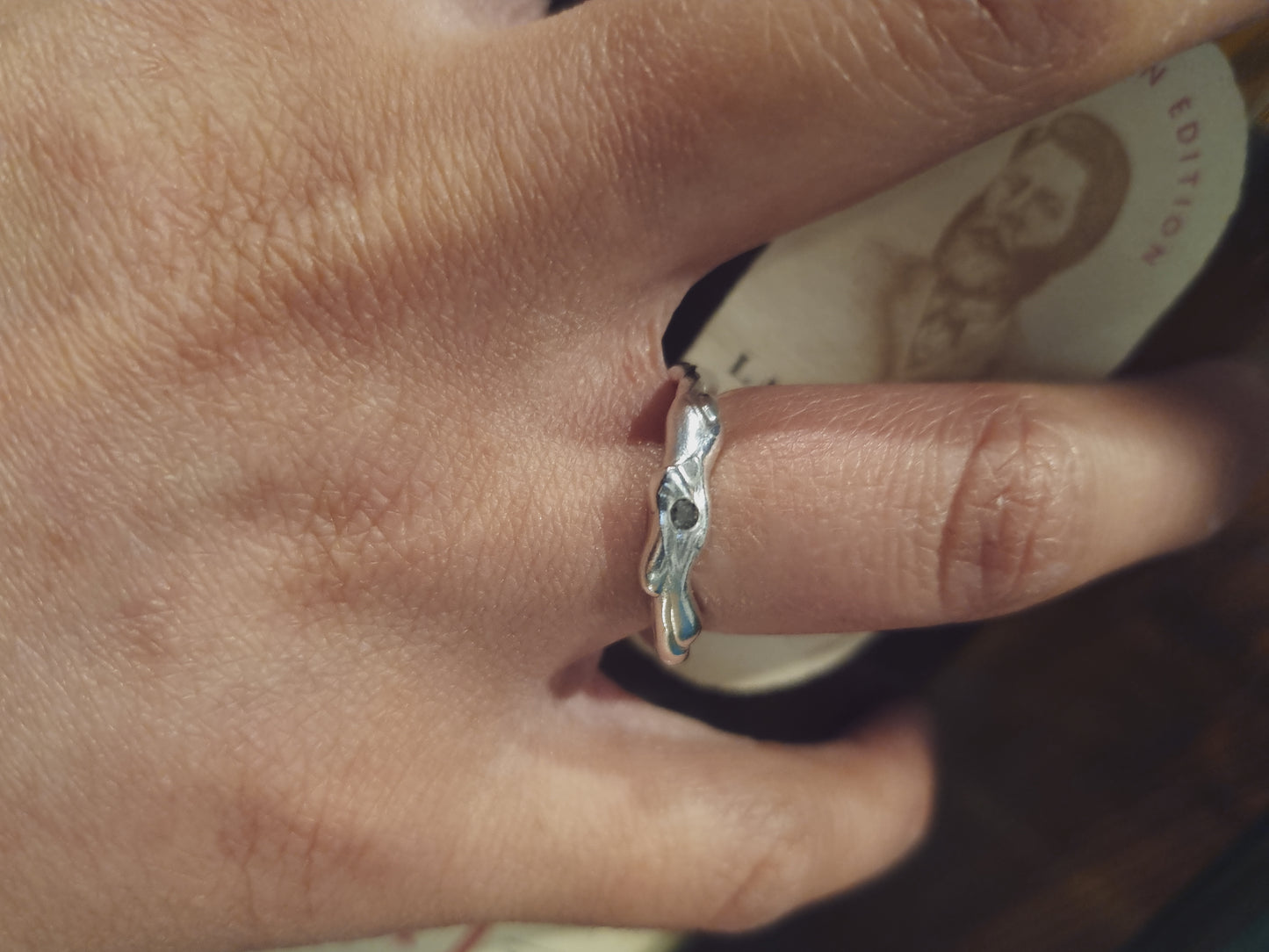 MOLTEN Ring with Salt & Pepper Diamond - Sterling Silver