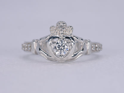 CLADDAGH Ring - Moissanite & White Sapphires