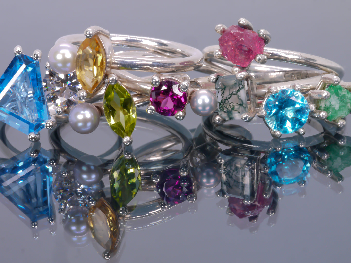 LUCIA Duet Ring - Peridot Marquise & Grey Freshwater Pearl