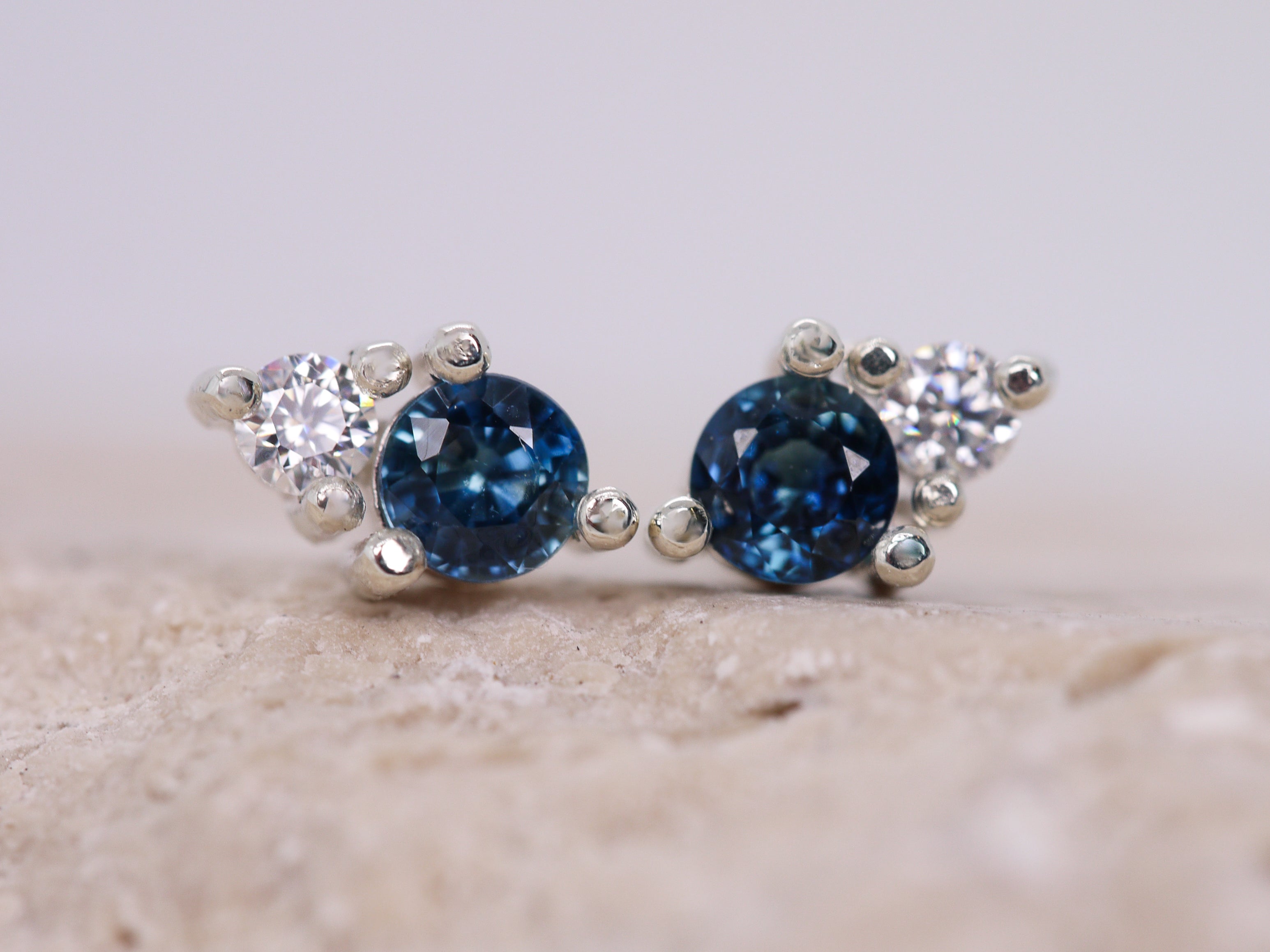 PEGASUS Sapphire and Moissanite Stud Earrings