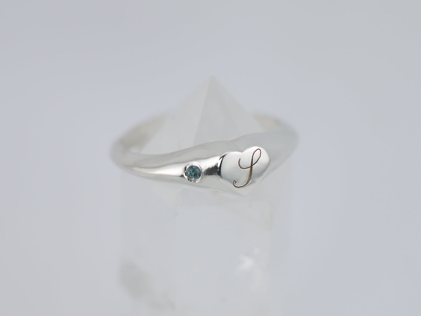 Dainty Heart Signet Ring with Madagascan Sapphire - Personalised Initial