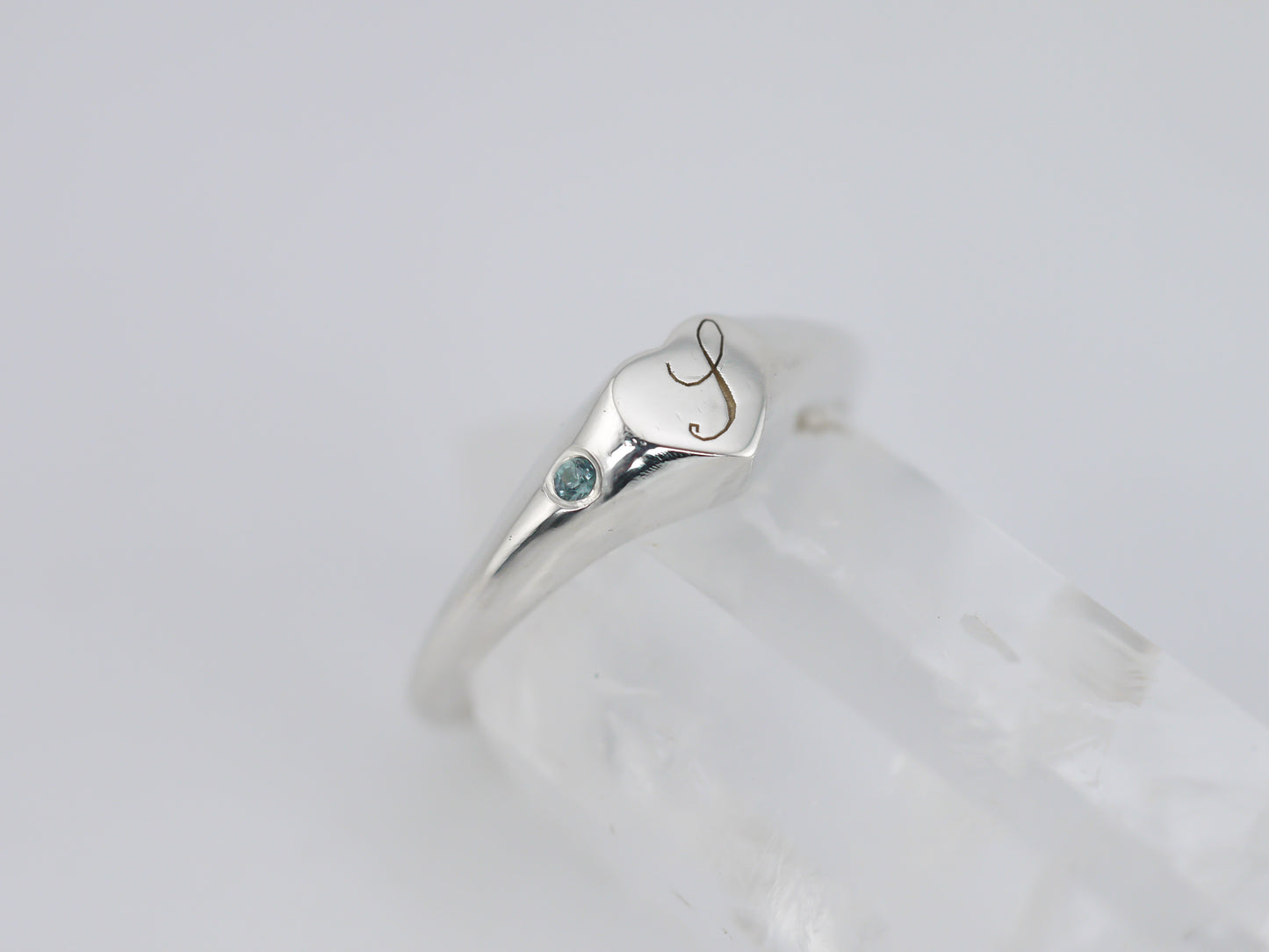 Dainty Heart Signet Ring with Madagascan Sapphire - Personalised Initial