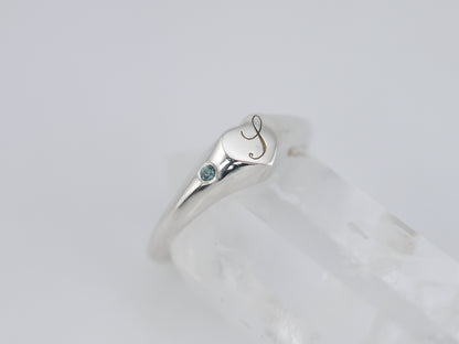 Dainty Heart Signet Ring with Madagascan Sapphire - Personalised Initial