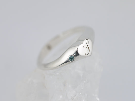 Dainty Heart Signet Ring with Madagascan Sapphire - Personalised Initial