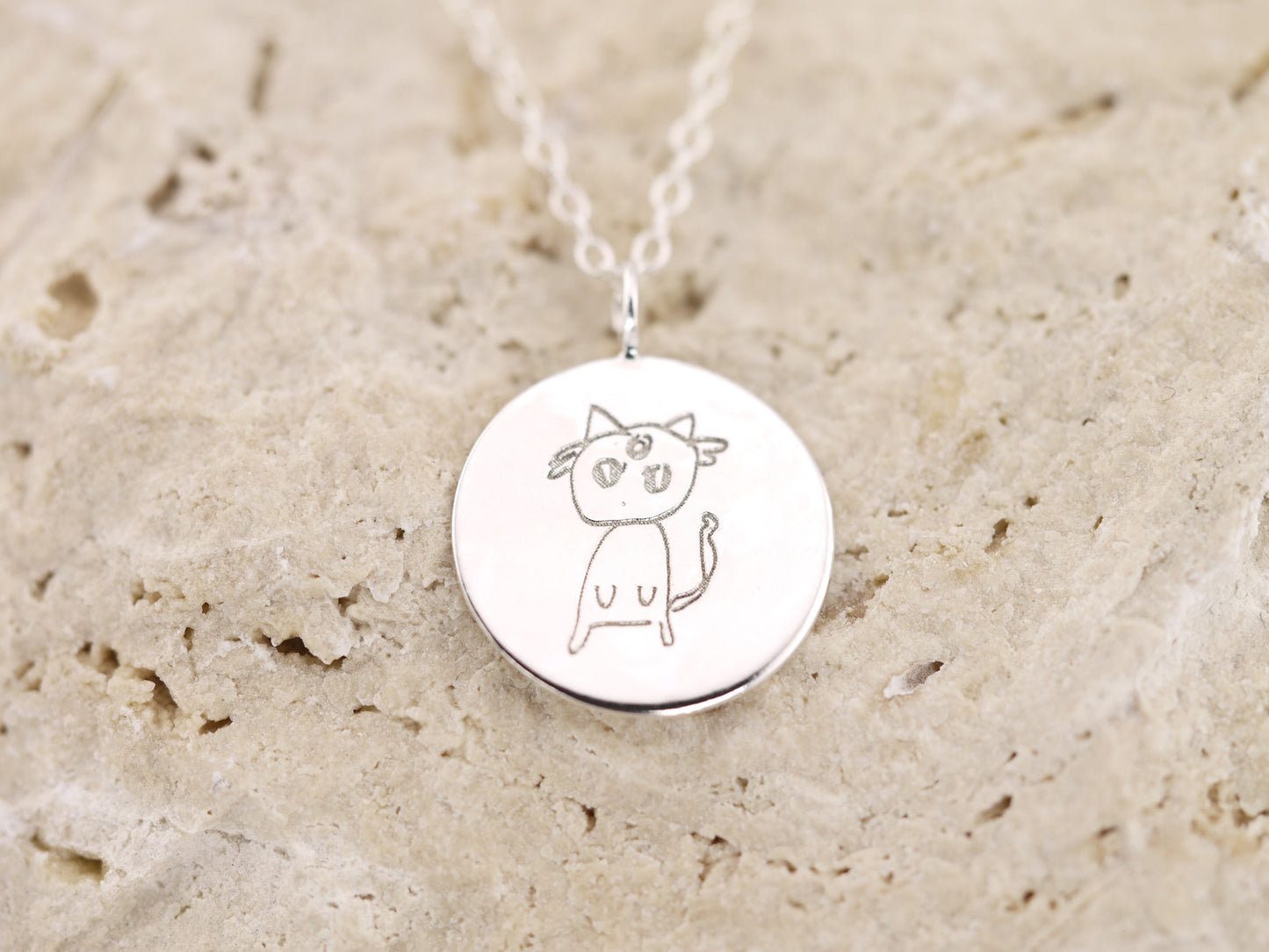 Personalised Hand Drawn Engraved Circle Pendant Necklace