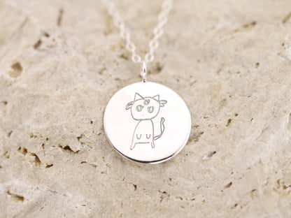 Personalised Hand Drawn Engraved Circle Pendant Necklace