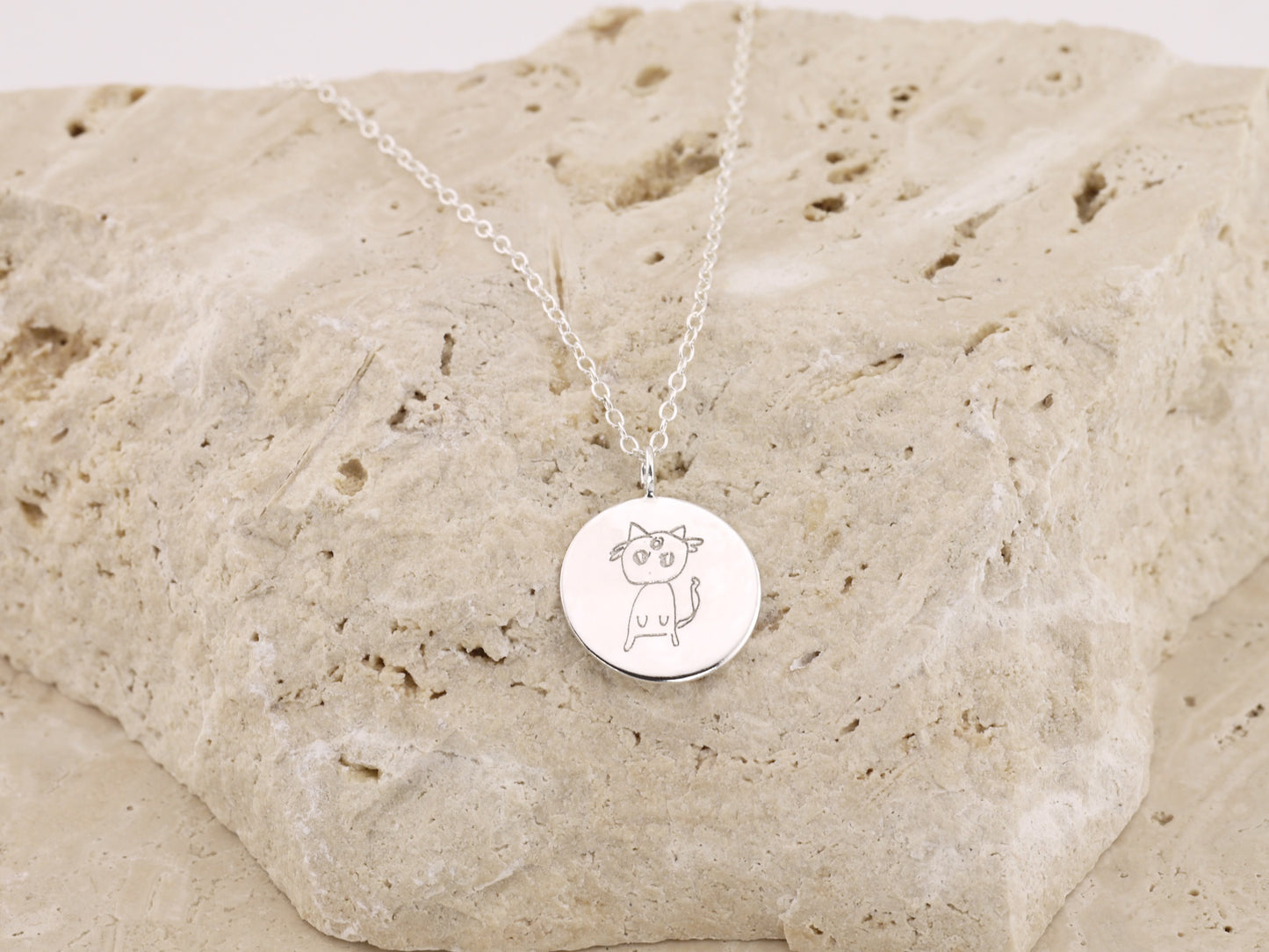 Personalised Hand Drawn Engraved Circle Pendant Necklace