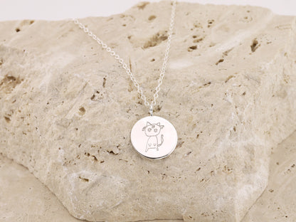 Personalised Hand Drawn Engraved Circle Pendant Necklace