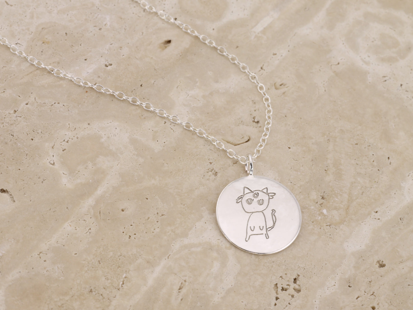 Personalised Hand Drawn Engraved Circle Pendant Necklace
