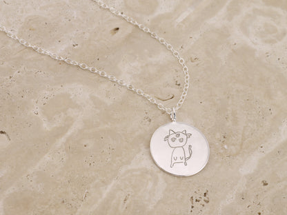 Personalised Hand Drawn Engraved Circle Pendant Necklace