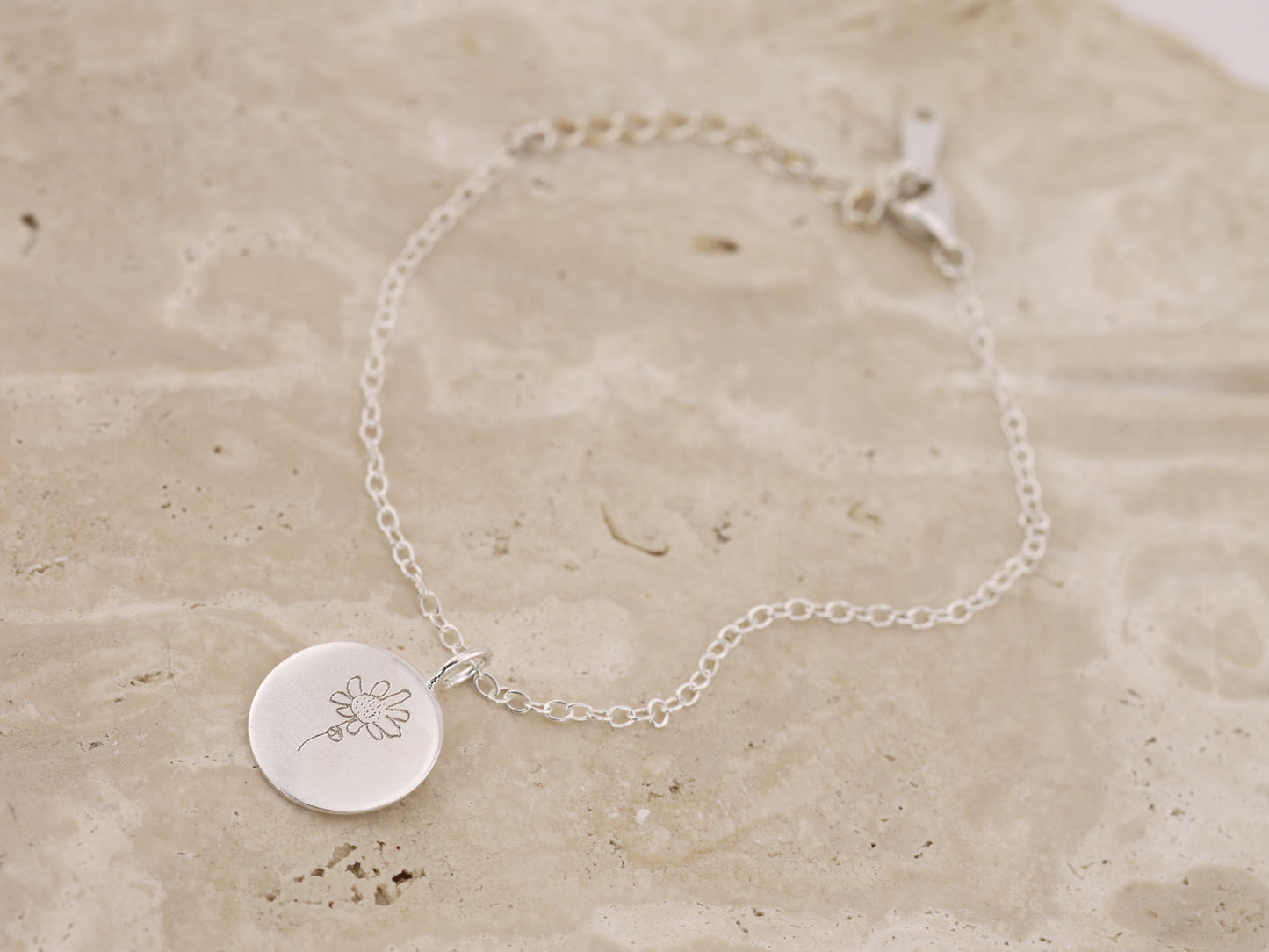 Personalised Hand Drawn Engraved Circle Charm Bracelet