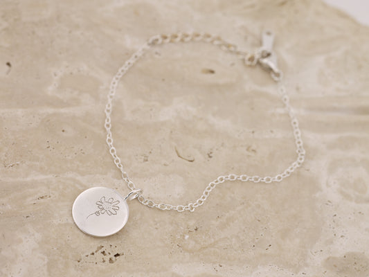 Personalised Hand Drawn Engraved Circle Charm Bracelet