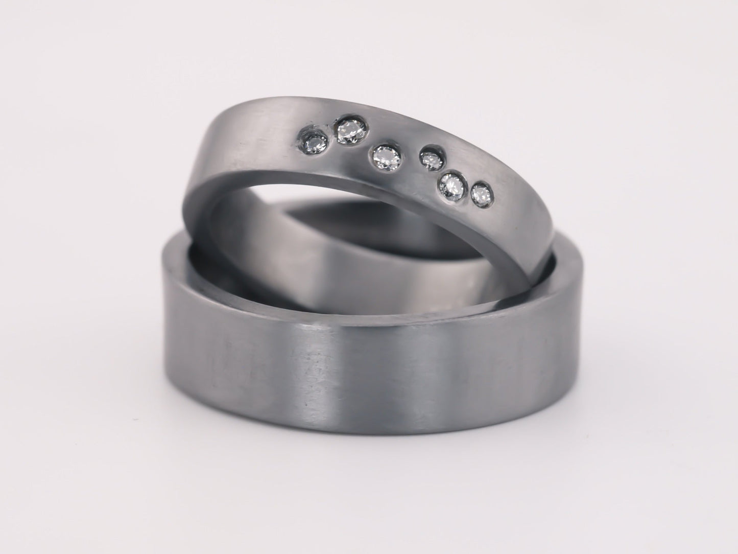 TANTALUM Flat Profile Ring with Diamonds