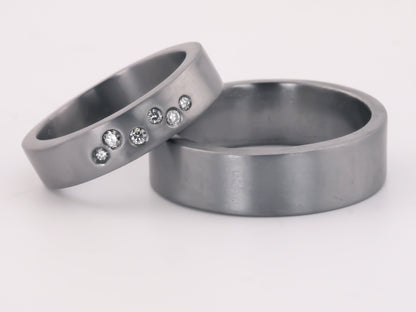TANTALUM Flat Profile Ring with Diamonds