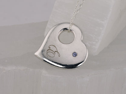 Personalised Engraved Puffy Heart Pendant - Back Side Engraving and Second Birthstone