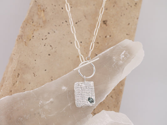 CUTTLEFISH CASTED Tablet Toggle Necklace with Australian Teal Sapphire - OOAK