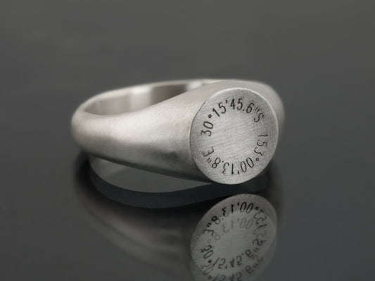 Round Signet Ring - Personalised Coordinates Engraved