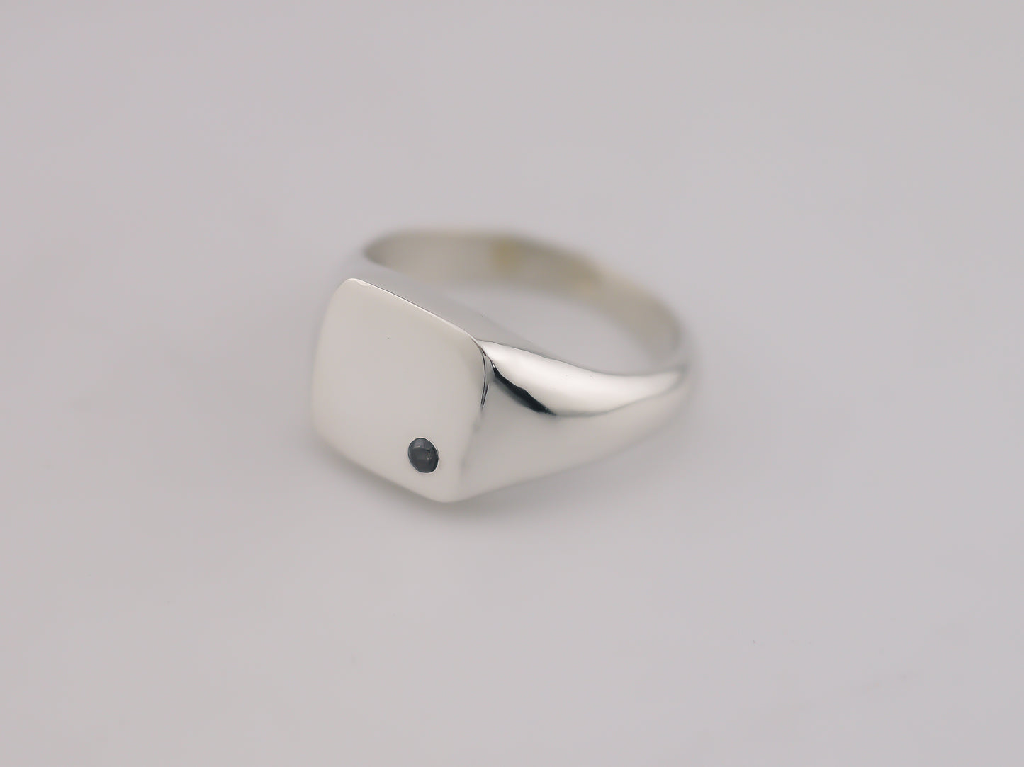 Minimalist Square Signet Ring with Salt and Pepper Diamond
