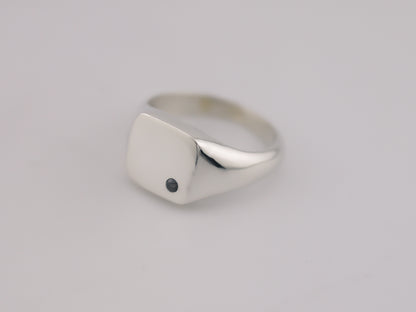Minimalist Square Signet Ring with Salt and Pepper Diamond