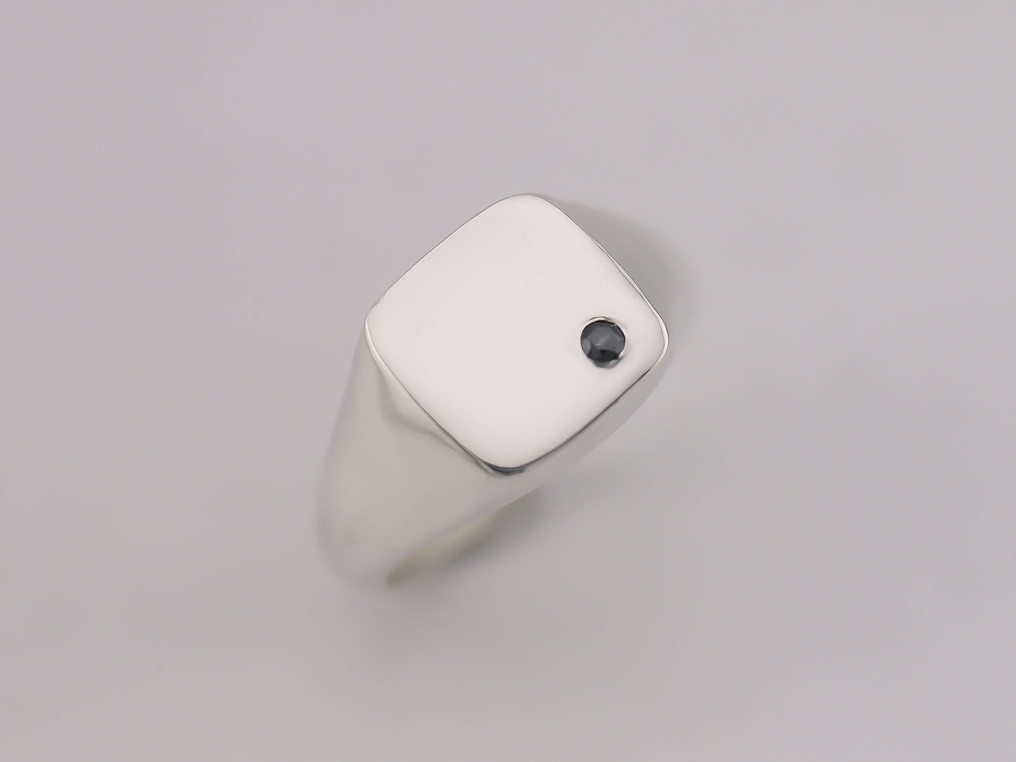 Minimalist Square Signet Ring with Salt and Pepper Diamond