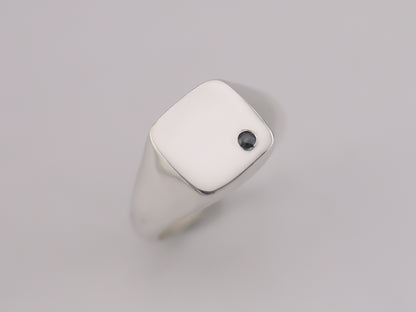 Minimalist Square Signet Ring with Salt and Pepper Diamond