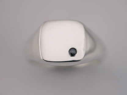 Minimalist Square Signet Ring with Salt and Pepper Diamond