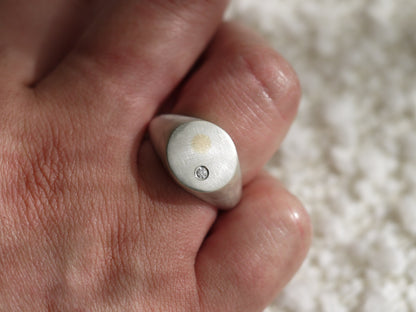 HELIOS Signet Ring with Moissanite - Sterling Silver & 9k Yellow Gold