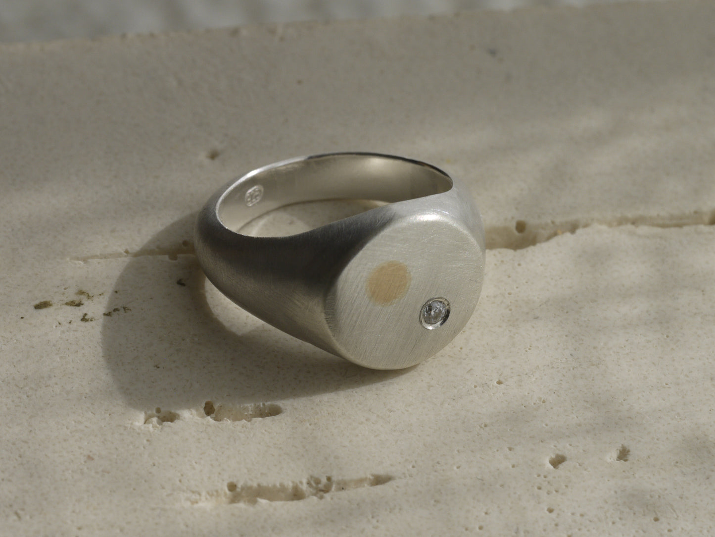 HELIOS Signet Ring with Moissanite - Sterling Silver & 9k Yellow Gold
