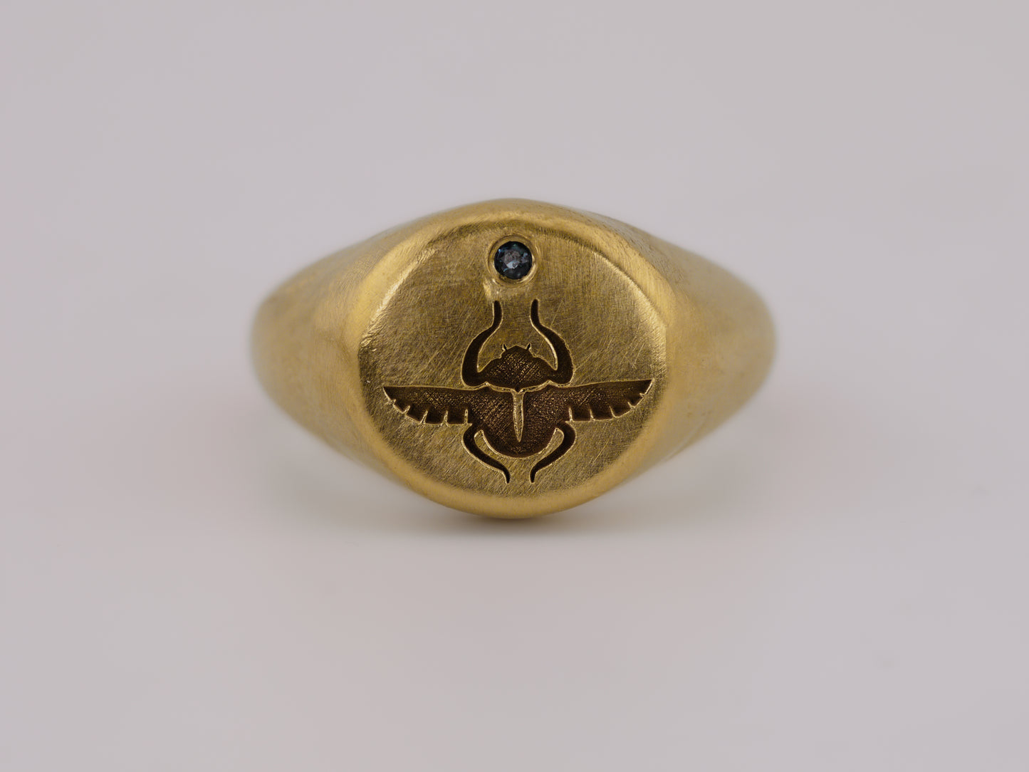 Scarab Beetle Signet Ring with Sapphire - 22k Gold Vermeil