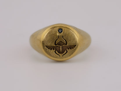 Scarab Beetle Signet Ring with Sapphire - 22k Gold Vermeil