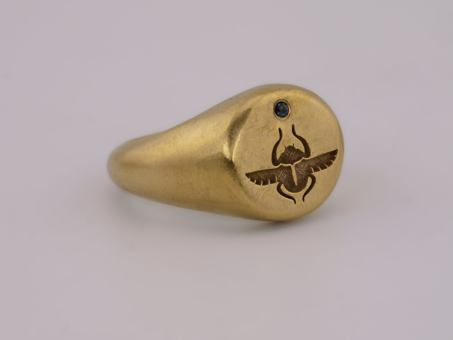 Scarab Beetle Signet Ring with Sapphire - 22k Gold Vermeil